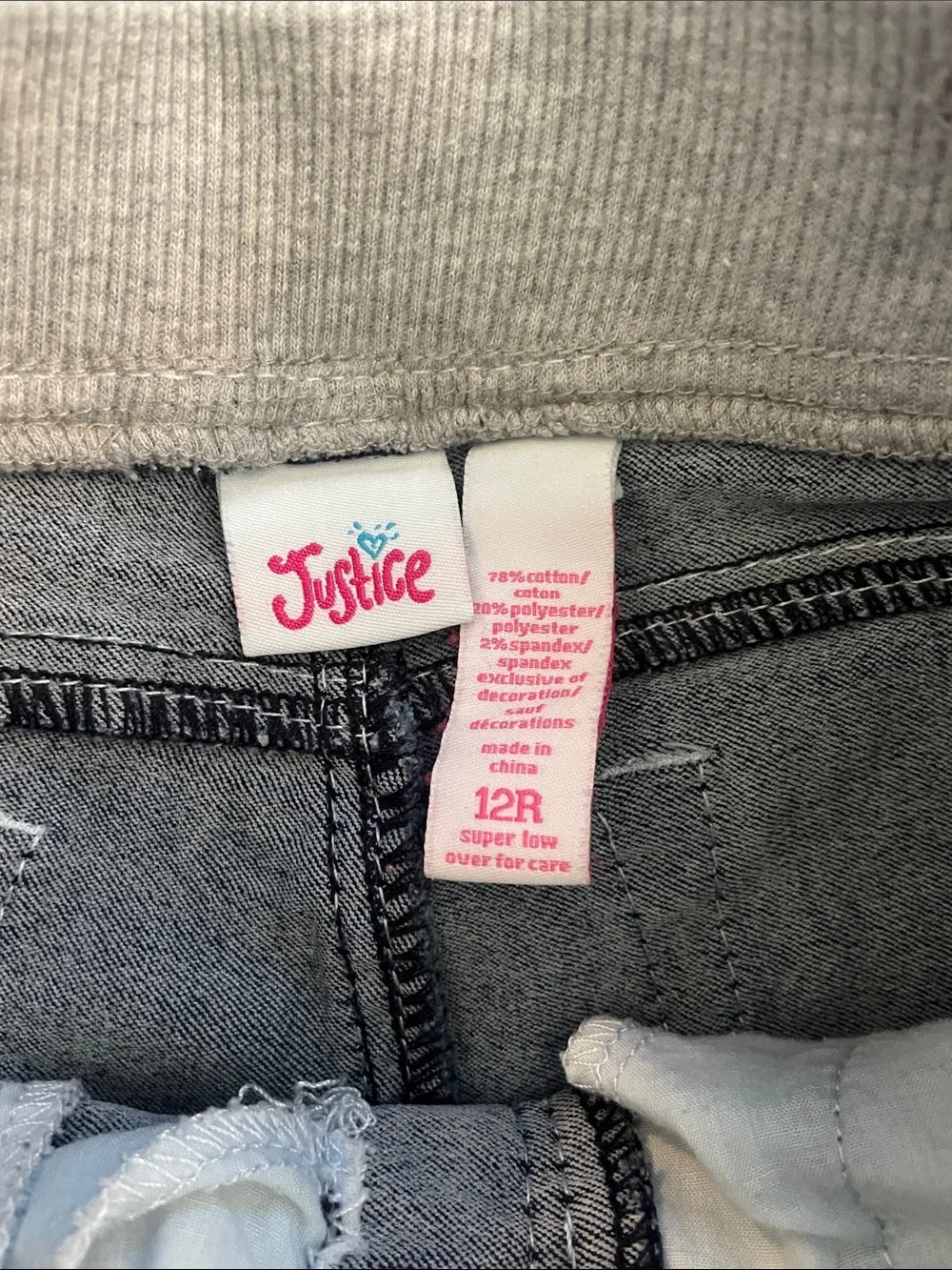 Justice Dark Blue Jean Jeggings with Light Cream Knit Waistband